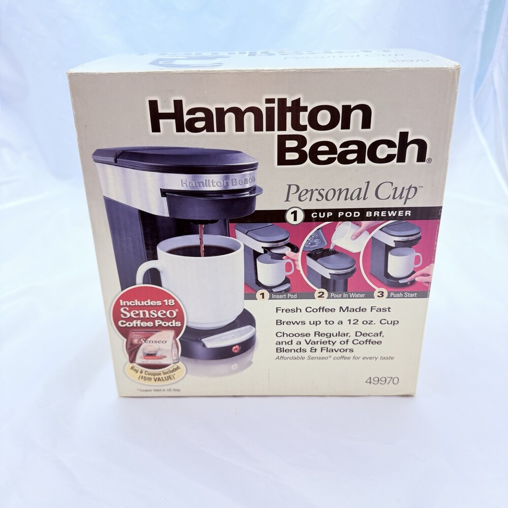 Hamilton Beach Personal One Cup Pod Brewer (Black) 49970 New NOB Hotel Style